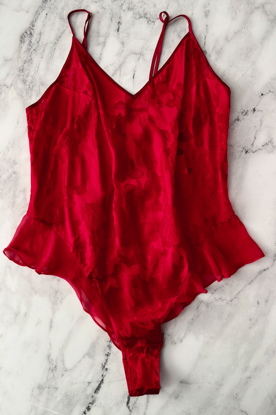 Victoria's Secret Nwt Red VS Archives Burnout Satin Bodysuit Teddy XL